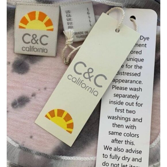 C&C California L Gray- Cream Tie-Dye Mesh Crew Neckline Mesh Step-Hem Muscle Tee - Picture 6 of 6